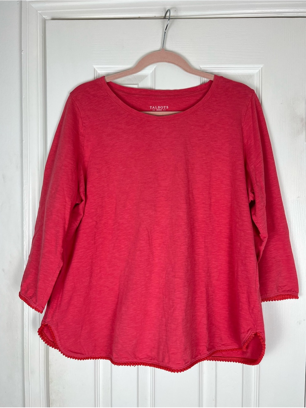 Talbots Woman 100% Cotton Dot Trim 3/4 Sleeve Tee Sz 1X